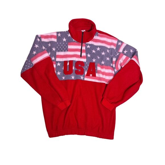 & Other Stories Other - Vintage USA Fleece Quarter Zip Mens Large Embroidered Logo Pullover Patriotic